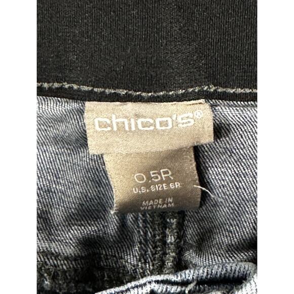 Chicos Jeans Women 0.5 US 6 Mid Rise Skinny Distressed Dark Wash Denim‎ Pants - Picture 7 of 8